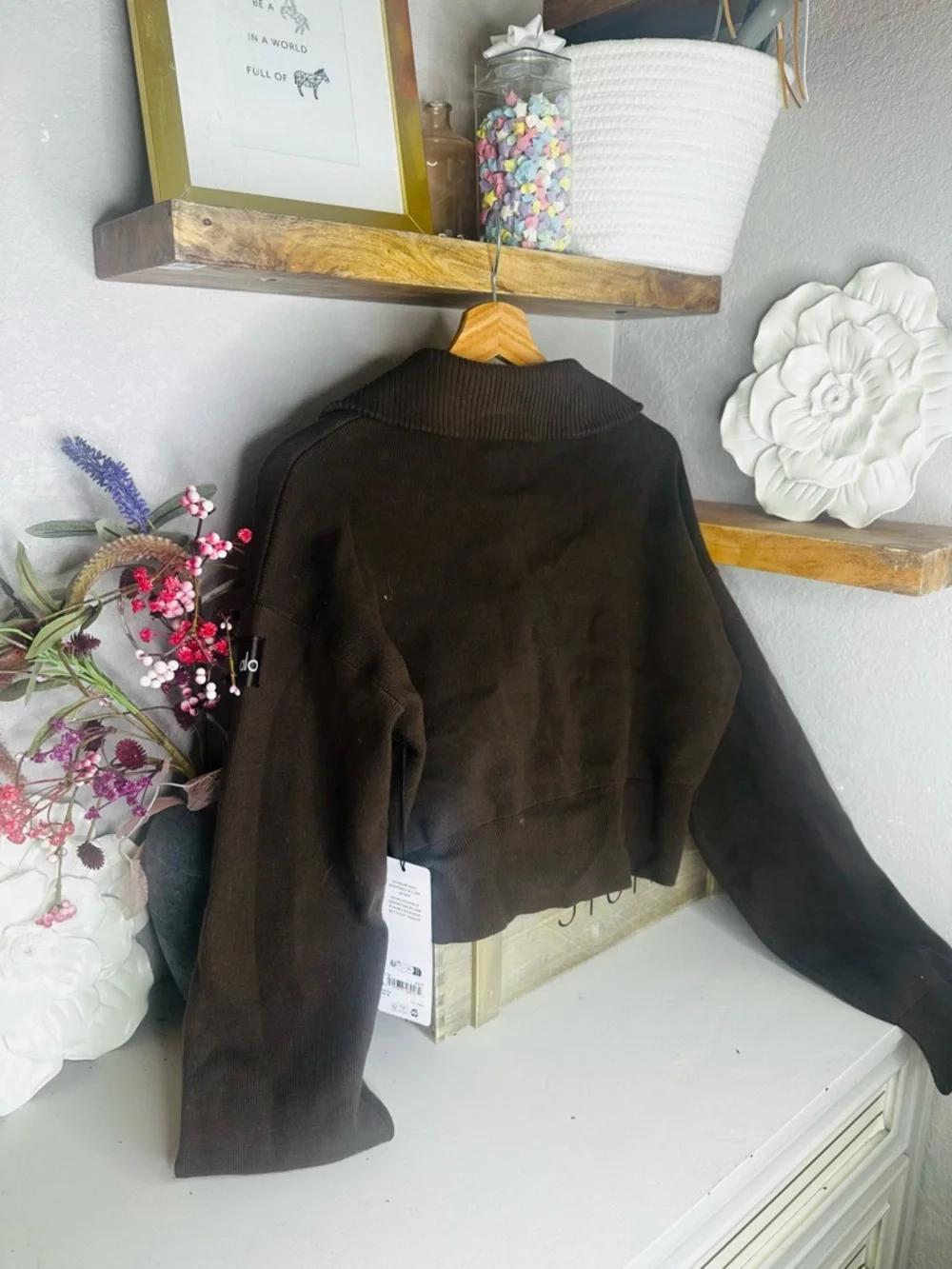 🆕 ALO Yoga Scholar Knit Cropped Full Zip Jacket • Espresso / Brown • Sz M - Picture 5 of 6
